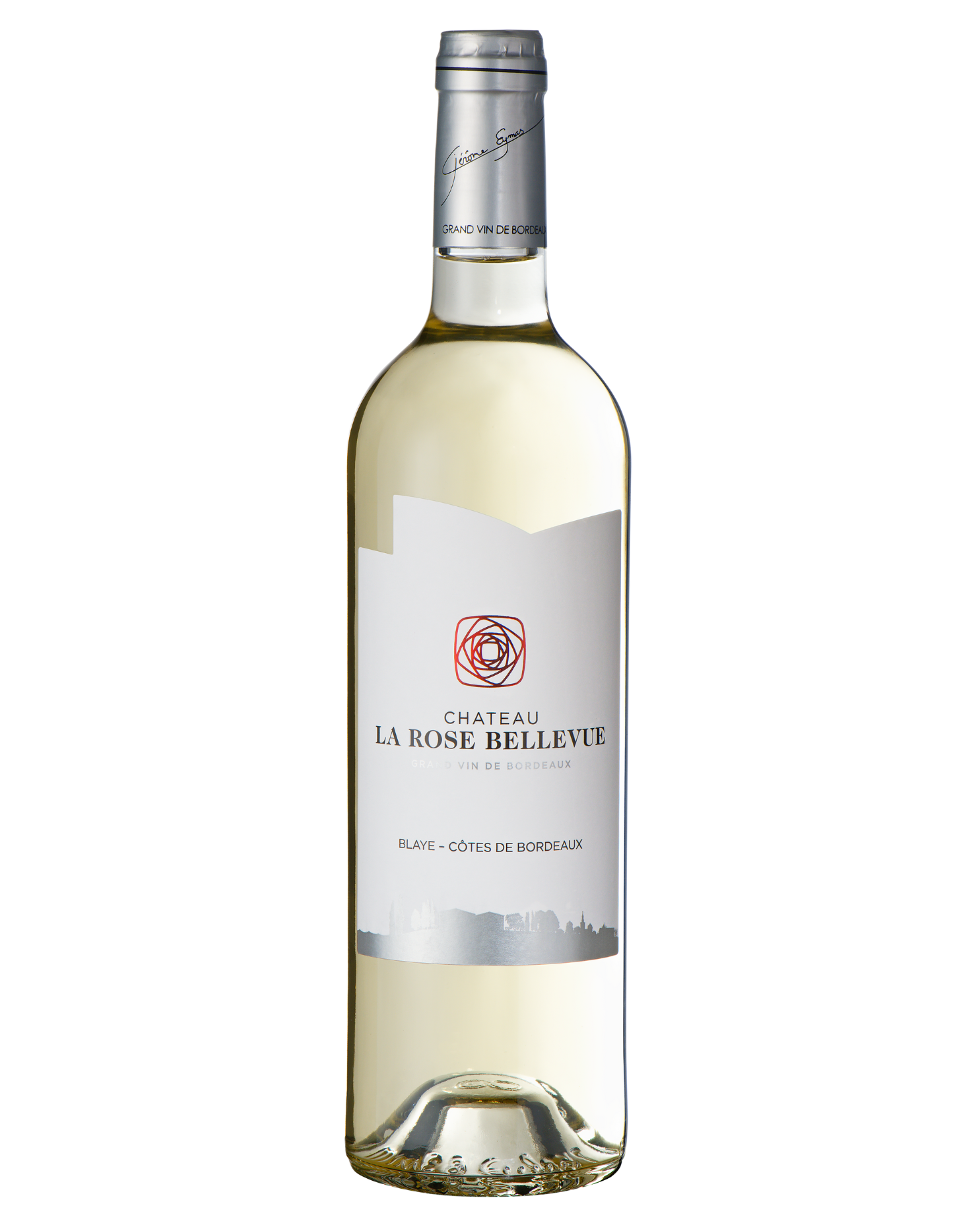 Wine bottle of Chateau La Rose Bellevue on a white background