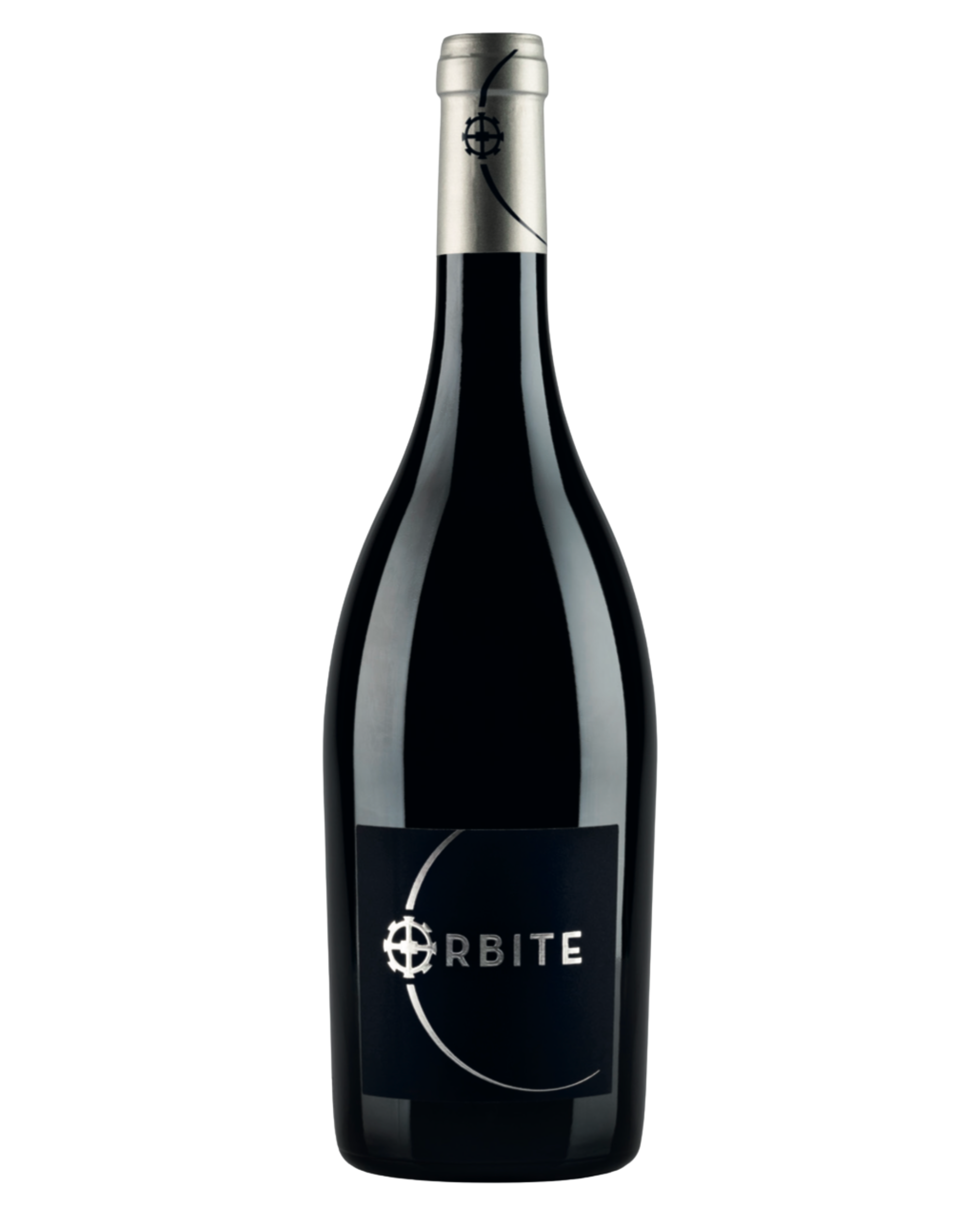 Wine bottle with 'Orbite' label on a white background